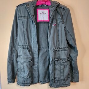 Vintage Hollister Olive Green cargo utility hooded jacket.